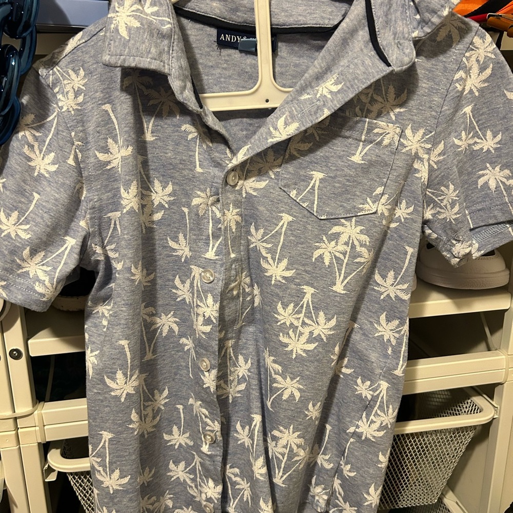 Andy & Evan Kids Palm Tree Button Down Shirt - Blue and White